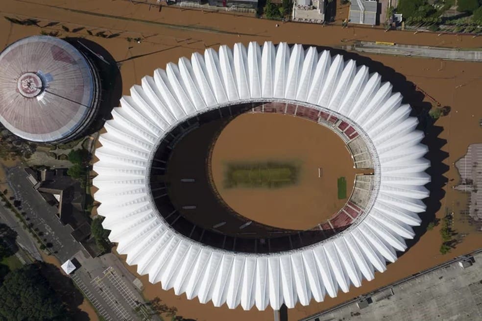 Arena Beira-Rio afetada pela enchente do Guaíba — Foto: Renan Mattos/Agência RBS