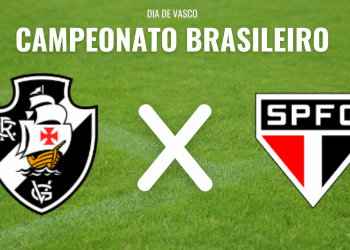 Logos do Vasco e São Paulo em campo.