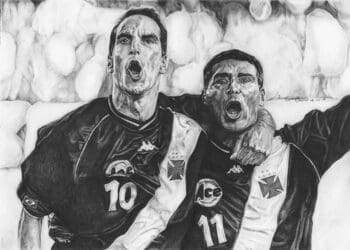 Artista vascaíno Luan Gomes cria ilustração para celebrar momento histórico de Romário e Edmundo