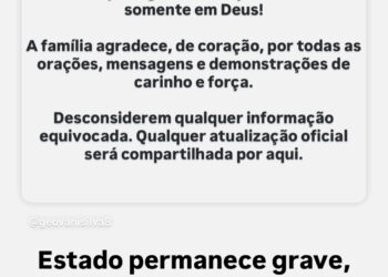 Geovani apresentou avanços, mas continua hospitalizado em condição crítica.