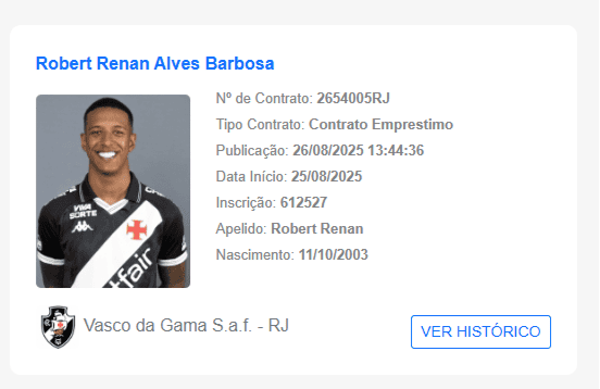 Jogador Vasco da Gama sorrindo com uniforme social.
