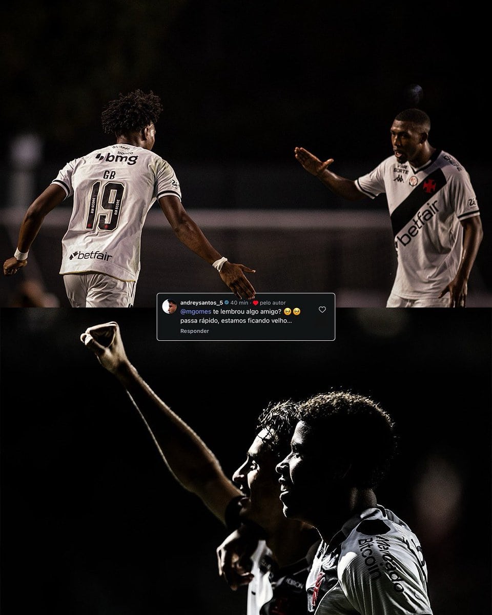 Jogadores do Vasco comemorando, com destaque para o uniforme branco com detalhes pretos.