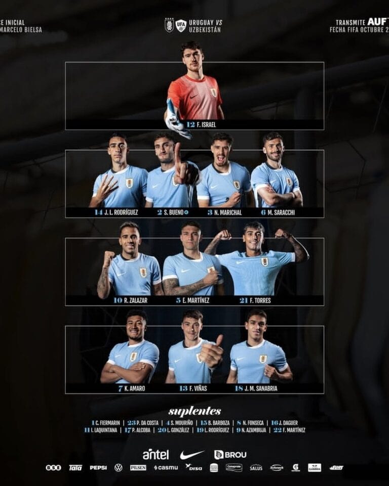 Futebolista com uniforme do Uruguai, em destaque.