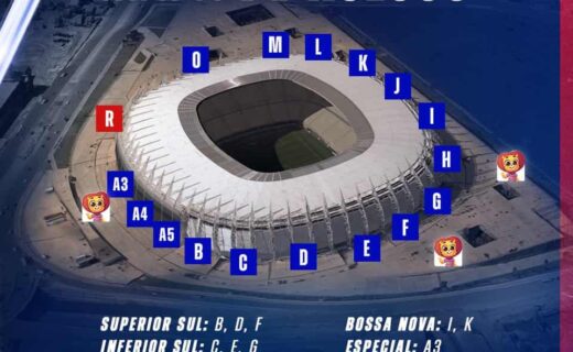 Entradas, mapa de acesso do estádio Castelão com setores.