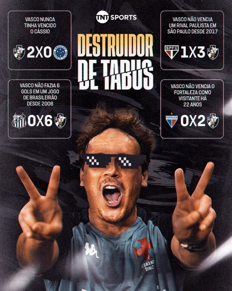 Goleiro do Vasco com óculos de pixel e gesto de vitória.