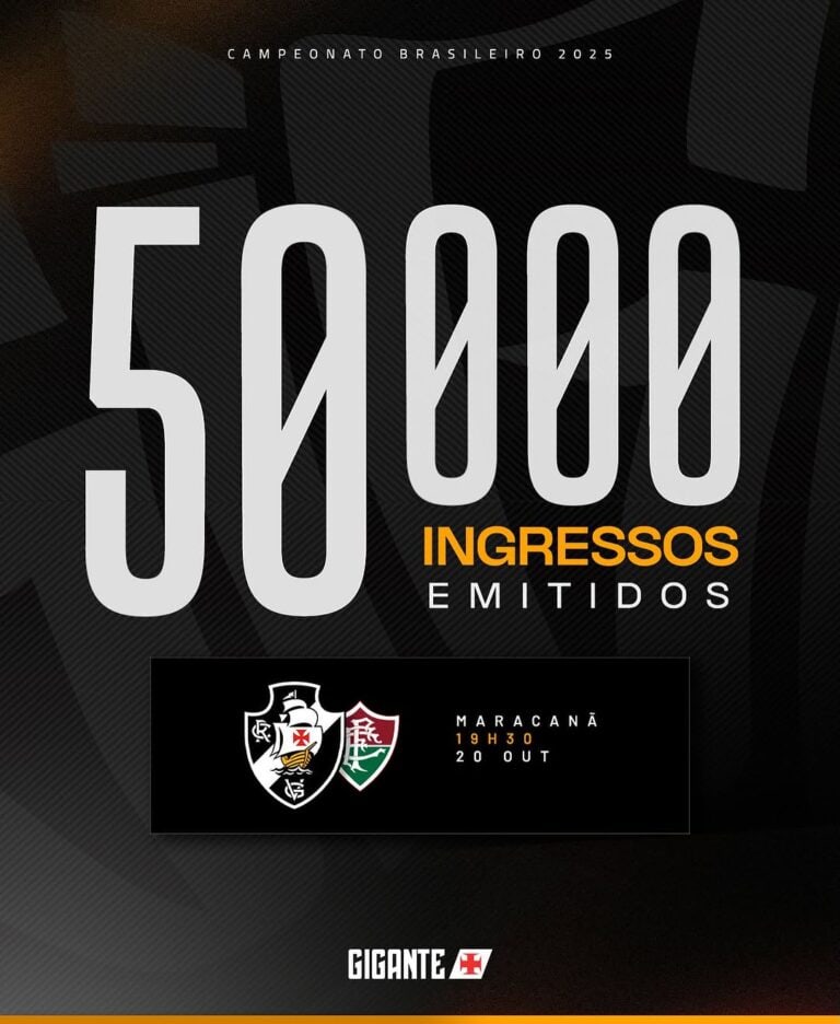 Ingressos para jogo do Vasco, 50.000 emitidos, partida na Maracanã.