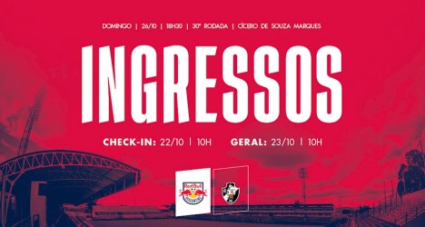 Ingressos para jogo do Vasco, com data e horários.