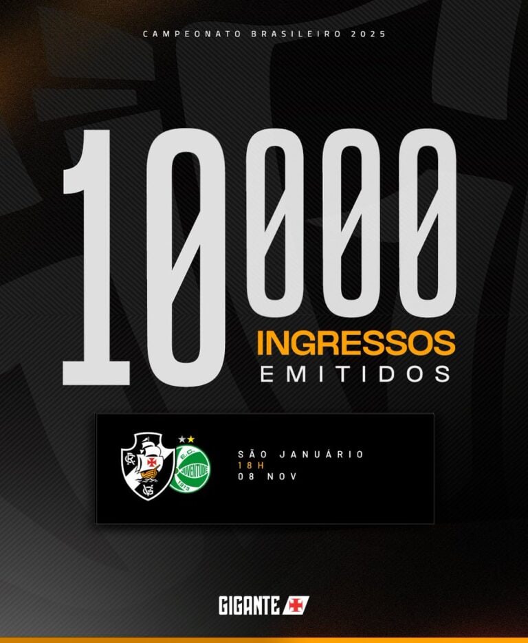 Ingressos para jogo do Vasco, 10 mil disponíveis.