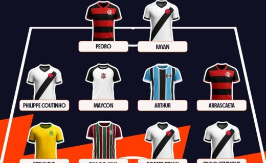 Camisas de times do Flamengo e do Vasco; seleção de outubro.