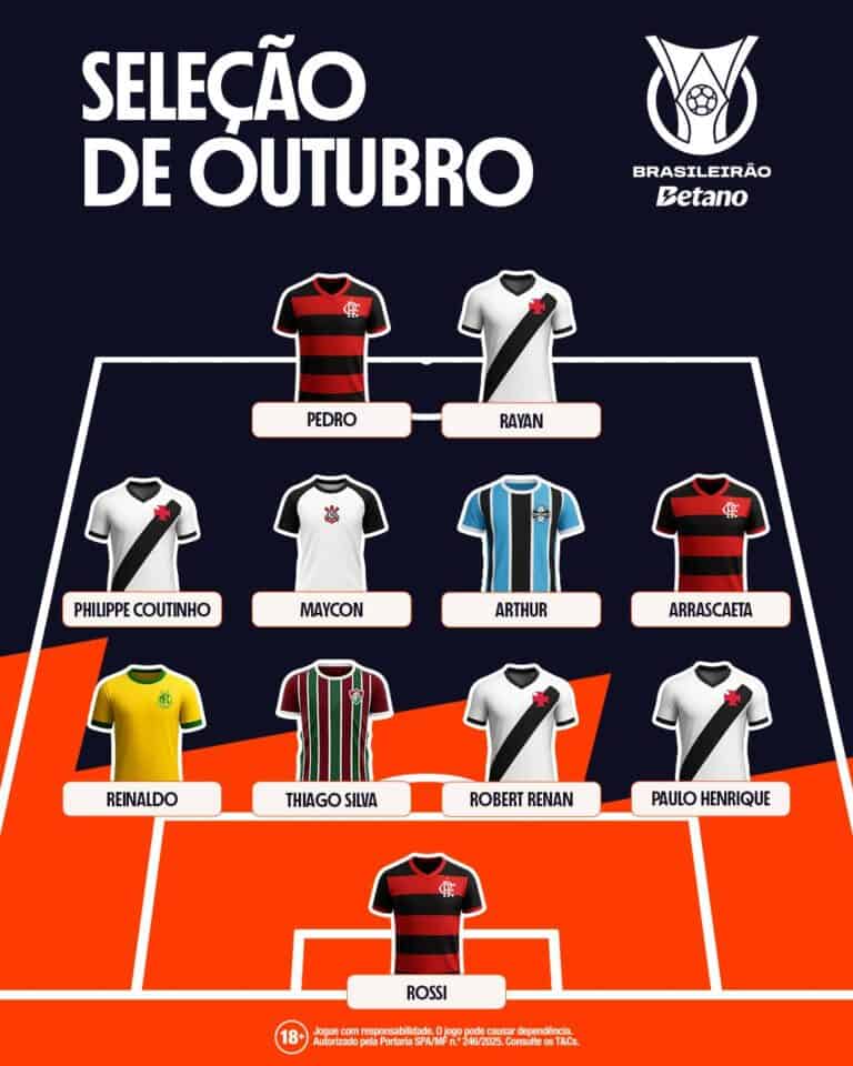 Camisas de times do Flamengo e do Vasco; seleção de outubro.