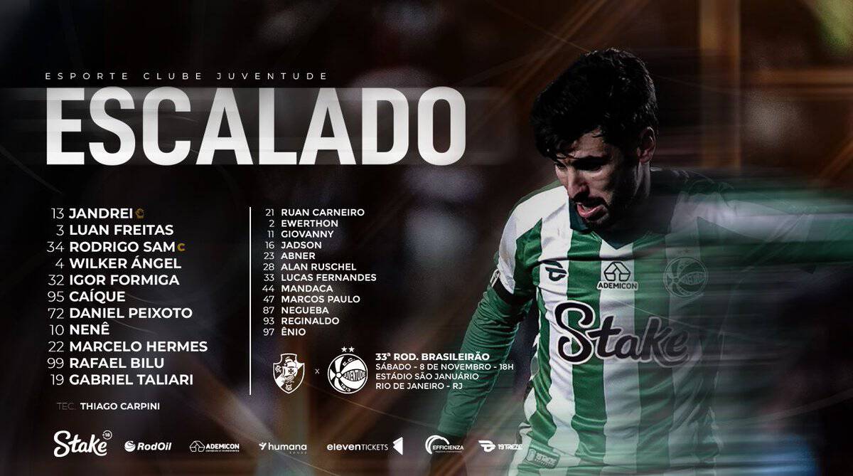 ESCALADO DO VASCO EM JOGO DE FUTEBOL.