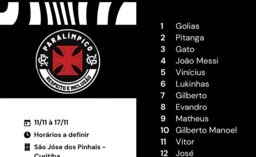 Goleiro do time do Vasco com uniforme vermelho e preto.