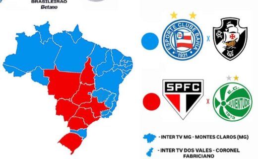 Árvore de futebol do Brasil com times destacados em mapa colorido.