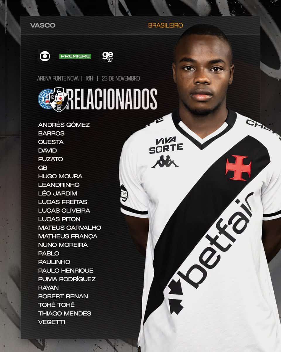 Jogador do Vasco com uniforme branco e preto em destaque.