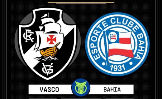Vasco e Bahia em anúncio de jogo de futebol.