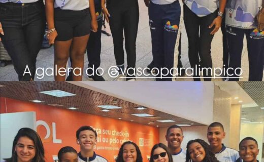 1. Jovens atletas do Vascocapralímpico em reunião no aeroporto.