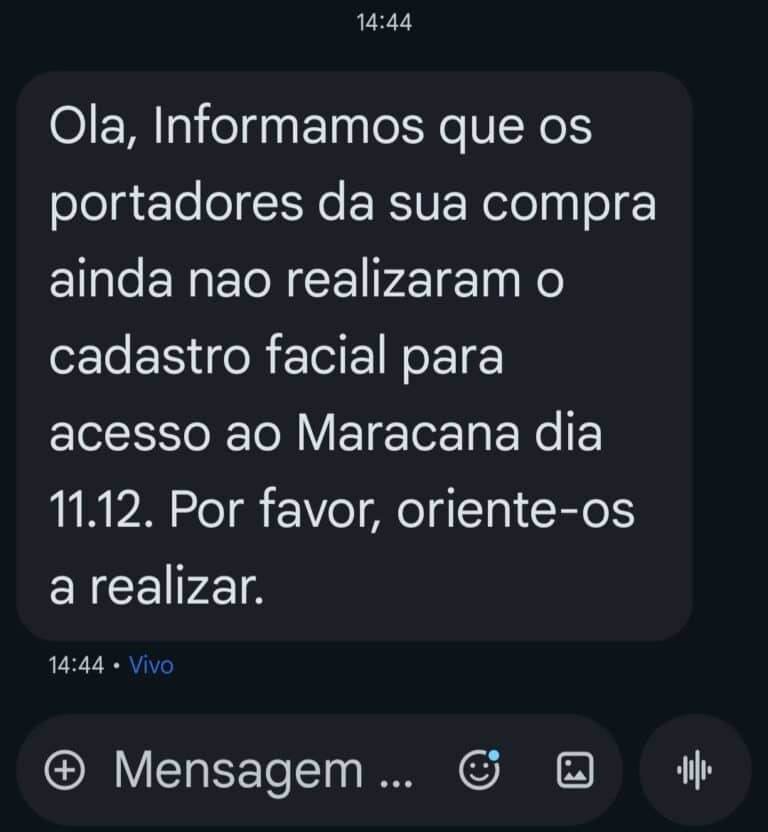 Cadastro facial não realizado para Maracana.