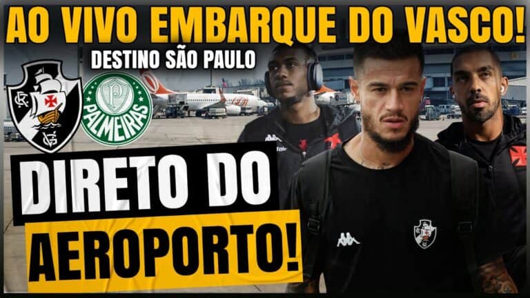 Vasco em frente ao aeroporto com jogadores.