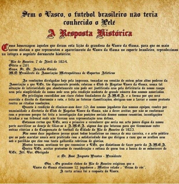 A extinção do racismo no futebol: o Ofício 261 do Vasco (1924)